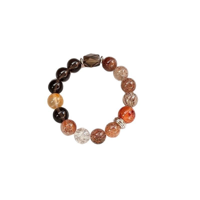 Natural Red Garden Quartz Black Super Seven Crystal Beaded Bracelet French Style Womens Jewelry