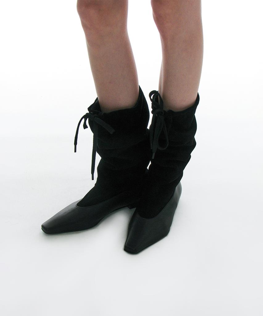 Partimento Women Drawstring Leather Slouch Tall Boots_Black