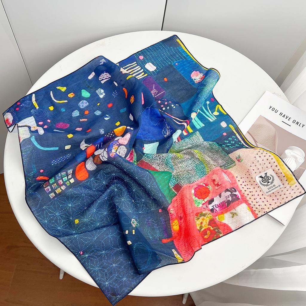French romantic versatile small fresh pure cotton square scarf women's summer thin fashion foreign temperament silk scarf decorative scarf