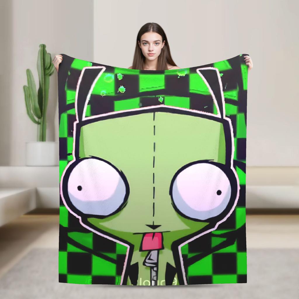 Gir Invader Zim Cartoon Throw Blanket Flannel Bedspread For Couch Chair Sofa Bed Funny Sofa Bed Cover
