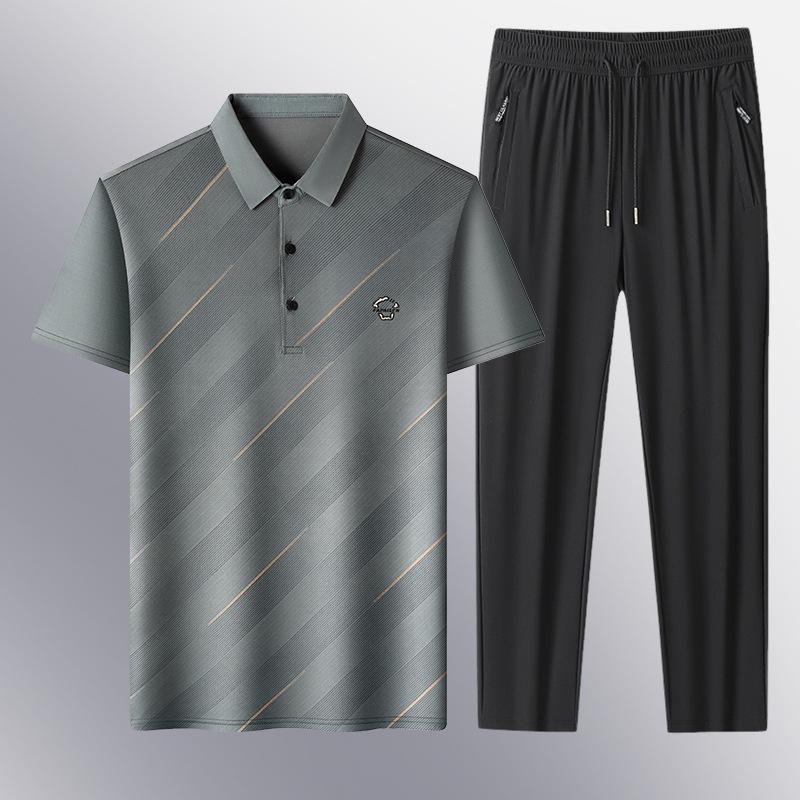 Trendy Summer Polo & T-Shirt Set – Short Sleeve Casual Lapel for Middle-Aged Men, Perfect Father's Day Sports Attire