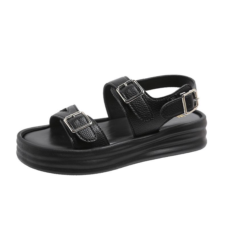 Fashion Summer Women Sandals Fashion Open-toe Buckle Strap Flat Bottom Casual Sandales Females Platform Middle Heel Ladies Sandalias