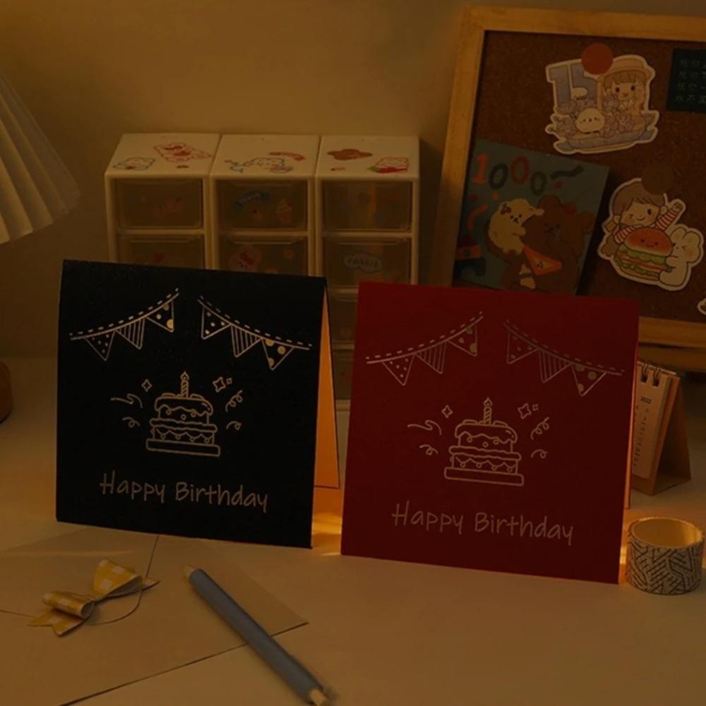 Pop Up Birthday Card 3D Light Music Invitations with Envelope Gifts Gift Message Cards