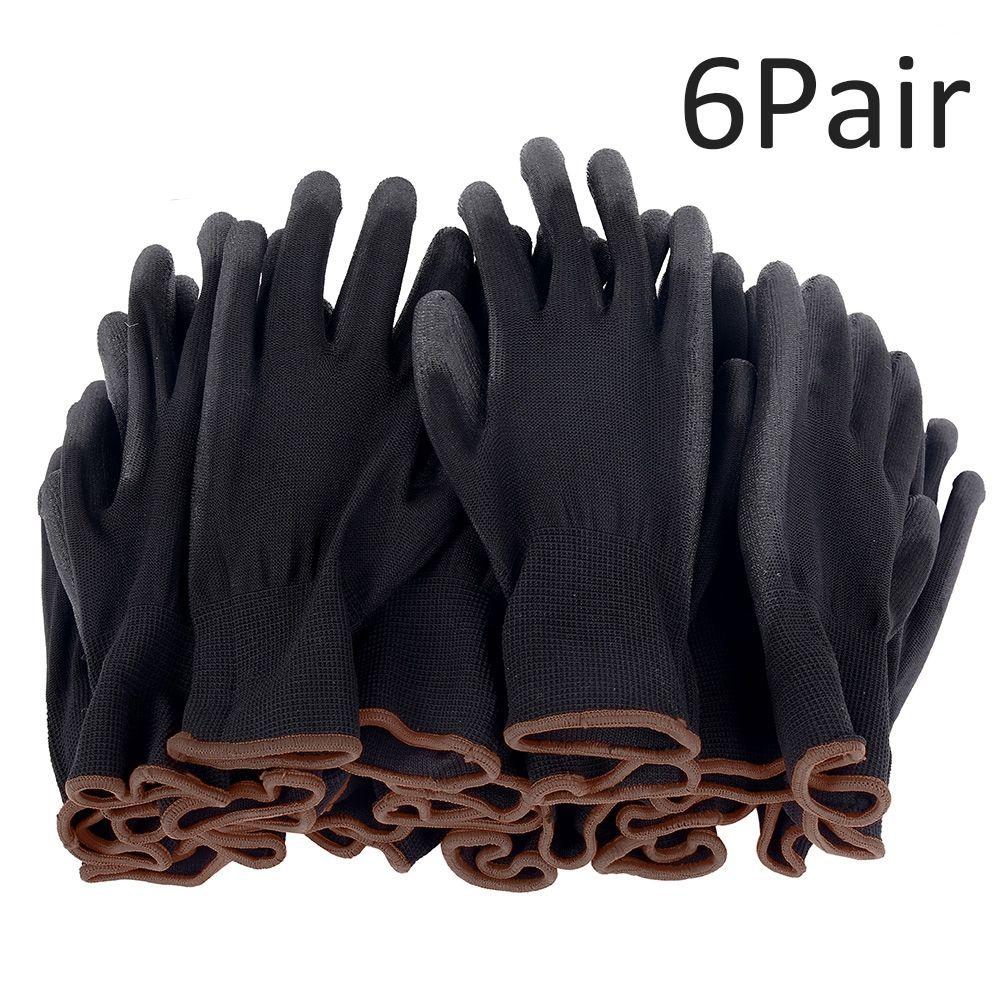 Черные 6 пар Перчатки для строителей с латексным покрытием ладони Защитные перчатки Садовые принадлежности Рабочие перчатки