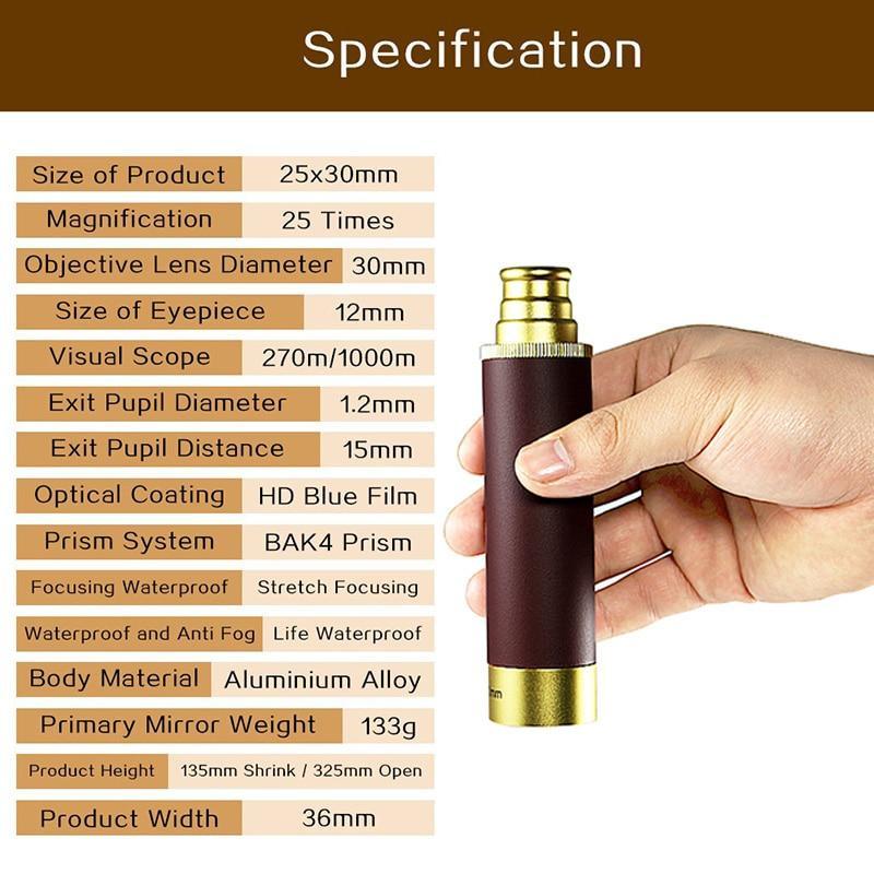25x30 Ретро пиратский монокулярный телескоп, инструменты для подзорной трубы, водонепроницаемый карманный мини-портативный бинокулярный прицел для просмотра игр, путешествий, пешего туризма, охоты