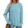 Women's Winter Color-Block Printed Lightweight Brushed-Cotton Round Neck Top