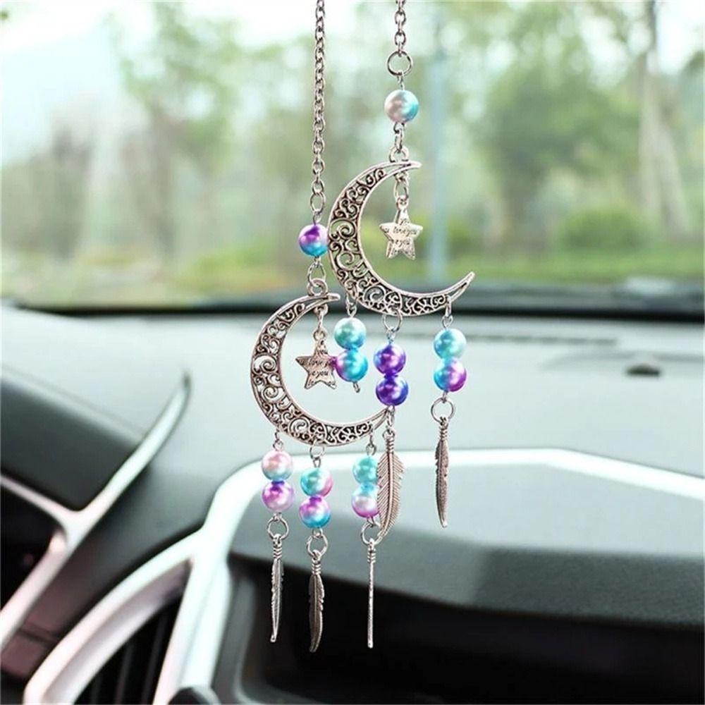 Pentagram Moon Rearview Mirror Hanging Dream Catcher Pendant Car Pendant Car Hanging Ornaments