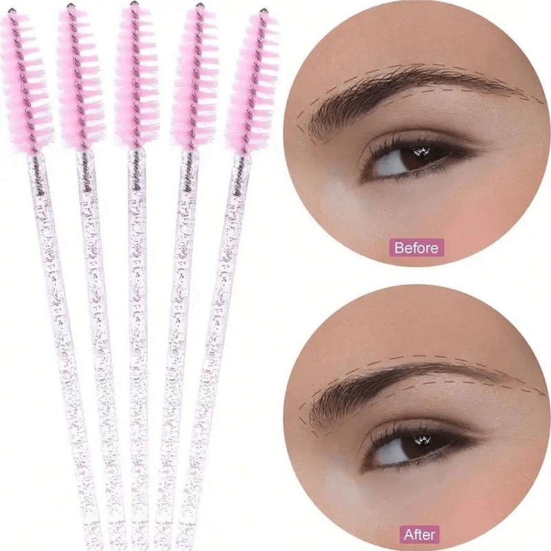 Disposable Mascara Wands, Nylon Bristle Eyelash Brush Spoolies, Unscented Eyebrow Extension Applicator with ABS Plastic Rod, Pink and Black Wand Set
