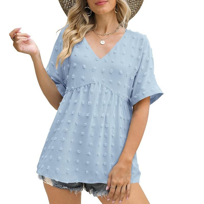 Плюс Размер Женский Летний Новый V-образный Вырез Свободные Рукава Топ