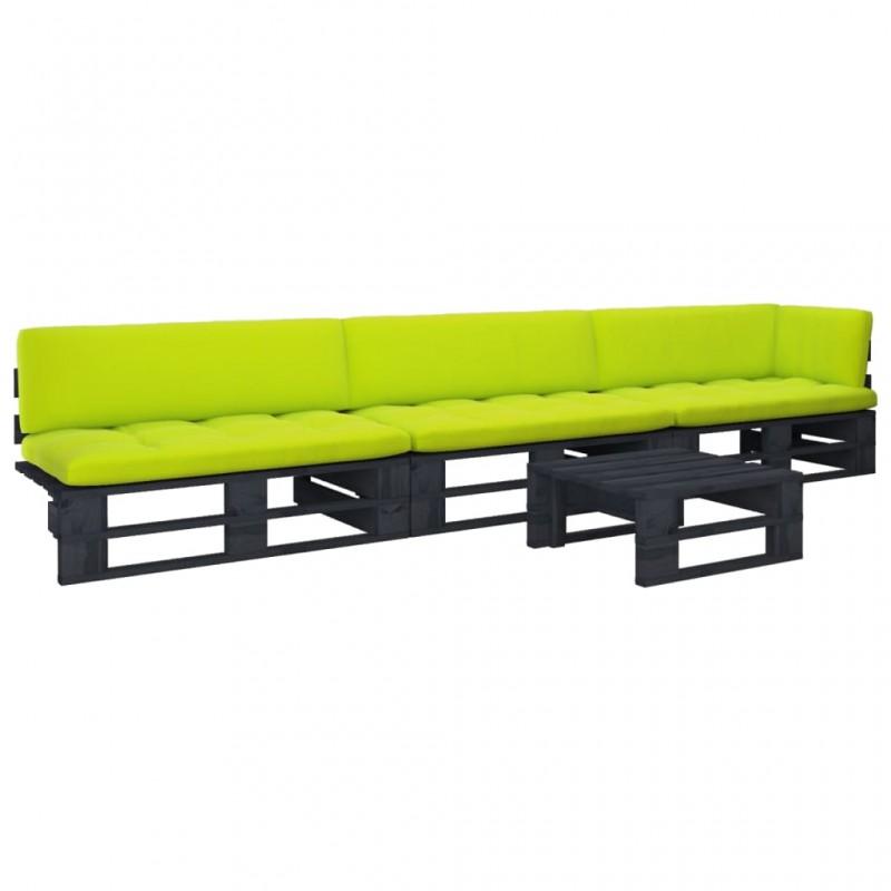 Day and Night - Day and Night Pallet Furniture 4 Pieces and Black Impregnated Pine Wood Cushions