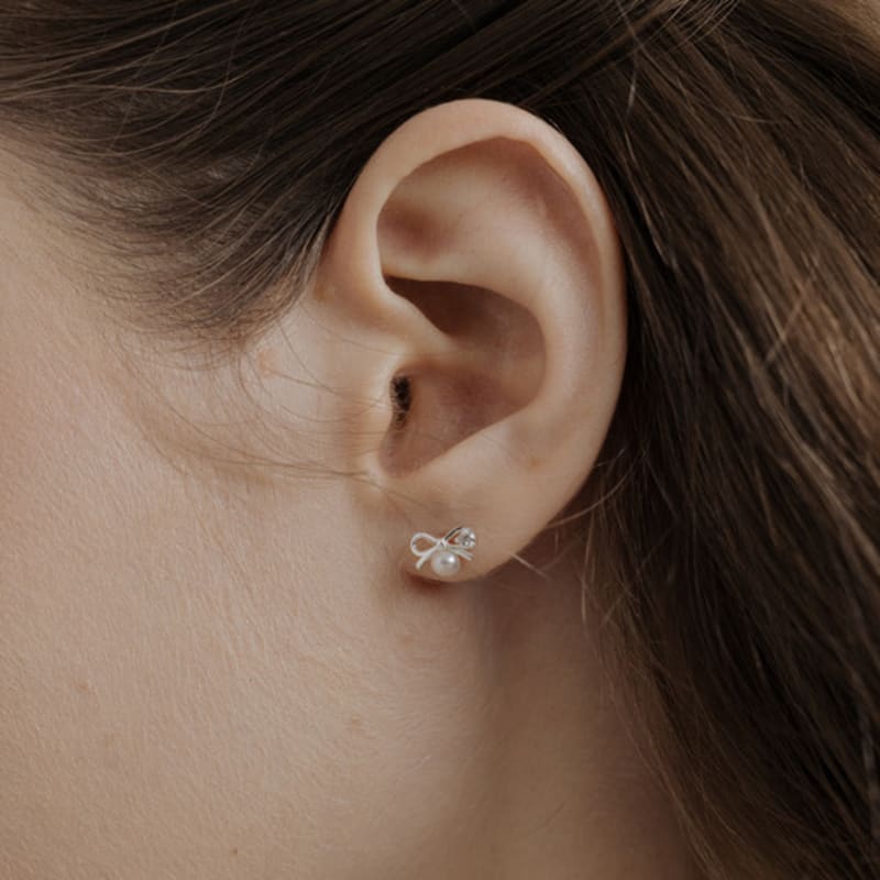 HAS [Silver925] HTY036 Mini Pearl Ribbon Earrings