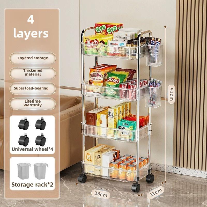 3Tier Clear Storage Cart with Wheels: Multifunctional Rolling Organizer for Home and Office, Ideal for Bedroom, Living Room