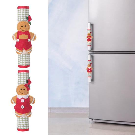 Christmas Refrigerator Handle Covers Gingerbread Man Kitchen Appliance Handle Covers for Fridge Door Holiday Home Office Decoration