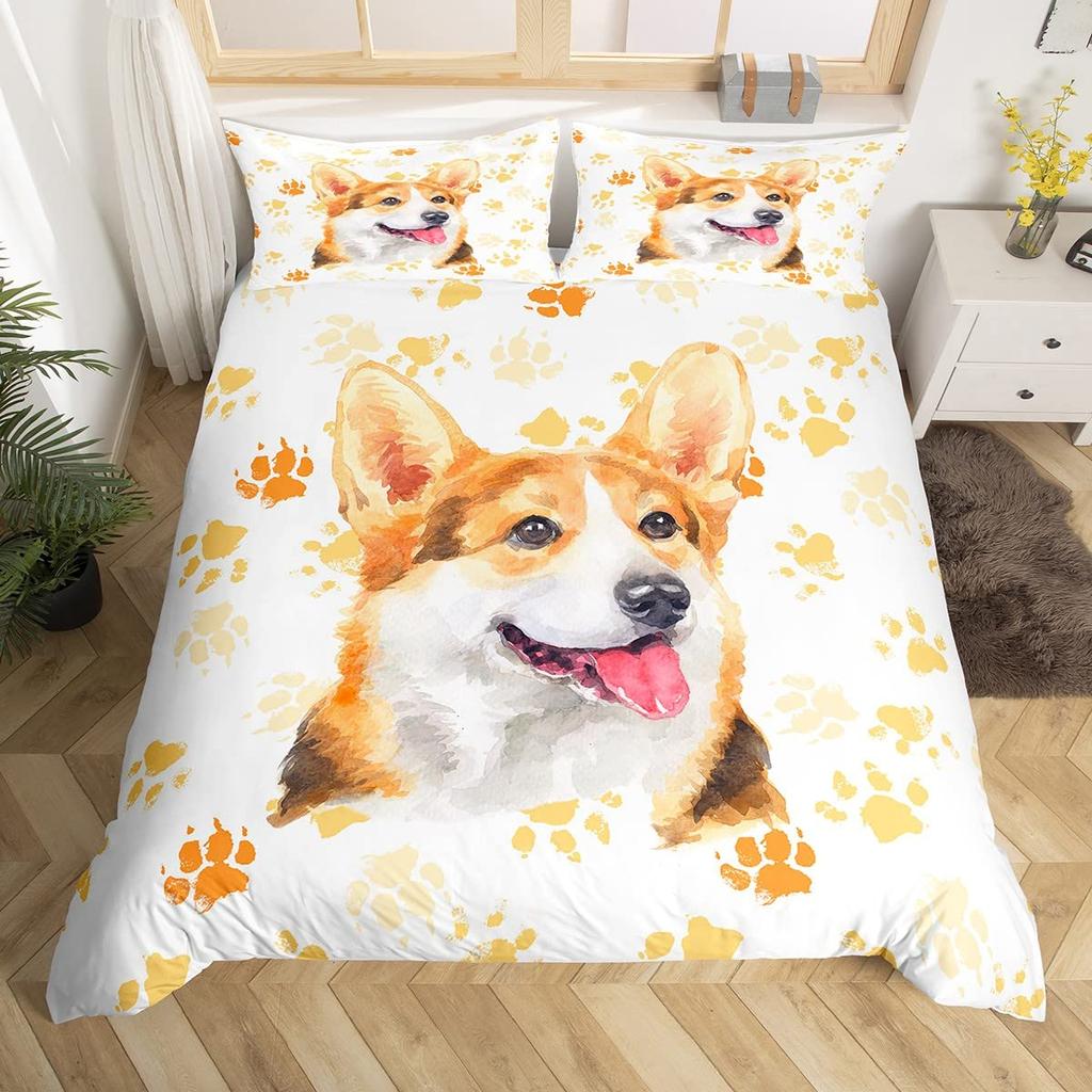 Комплект пододеяльника для щенка мопса, корги, сиба-ину, чехол для одеяла с собакой, постельное белье I Love Dogs, комплекты постельного белья с кавайными животными, мультяшные покрывала, полный размер