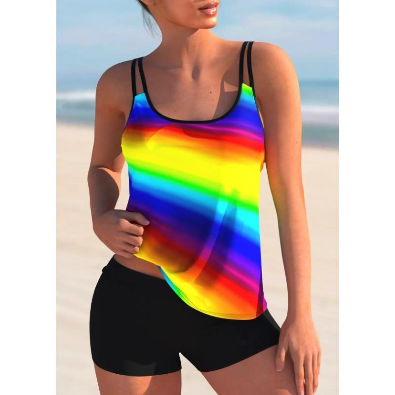 New Design Style Women's Two Piece Swimsuit Colorful Folded Line Printed Sexy Vacation Beach Halter Bikini Set S-6XL