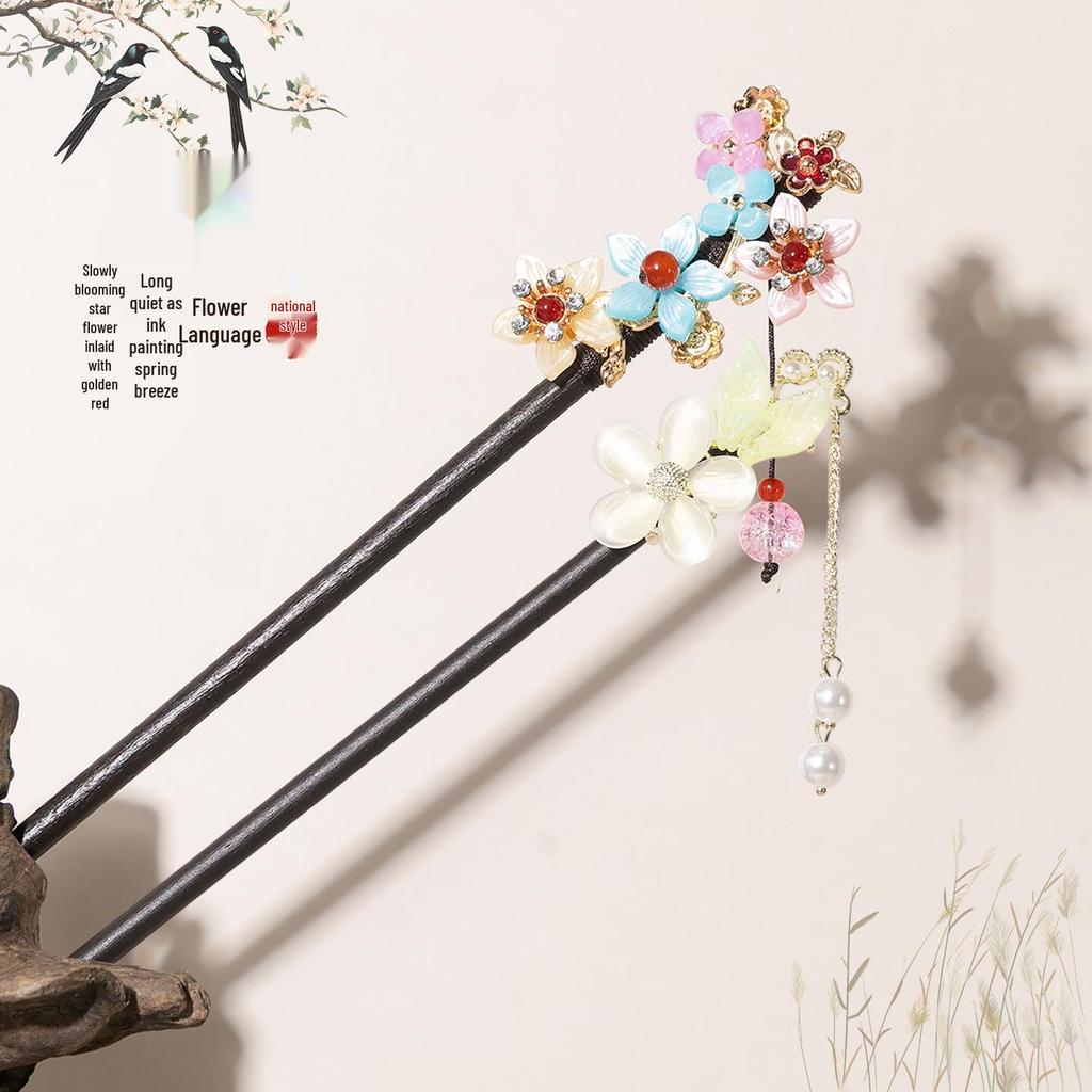 Ancient Style Tassel Hairpin - Imitation Ebony Wood, Hanfu Accessories, Chinese Jewelry for Women