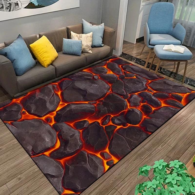 3D Volcano Lava Magma Rugs Carpet for Bedroom Decor Living Room Large Area Rugs Bedside Non-slip Floor Mat Home Entrance Doormat