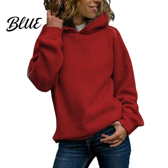 Thick Hoodie Fall Winter Women Pure Color Loose Long Sleeves Elastic Relaxed Fit Pullover Cuff Warm Sport Top Casual Style Street Wear Autumn