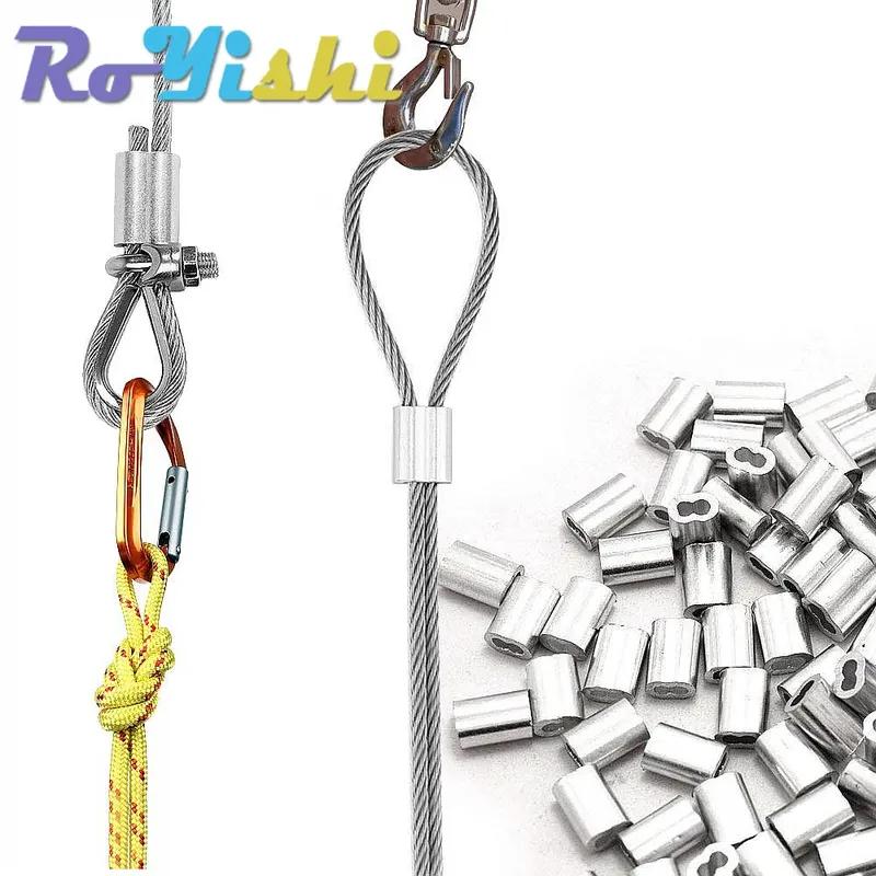 1-100Pcs Double Hole Cable Crimp Sleeve M1 to M12 Wire Ferrules 8-Shape Aluminum Cable Stopper Crimp Rope Hardware Accessories