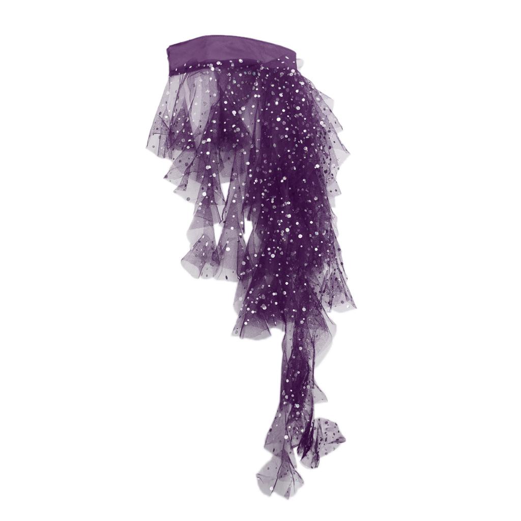 Лисохвост, шифон с блестками, танец живота, хип-шарф, сетчатая юбка, костюмы для танца на пилоне, фиолетовый