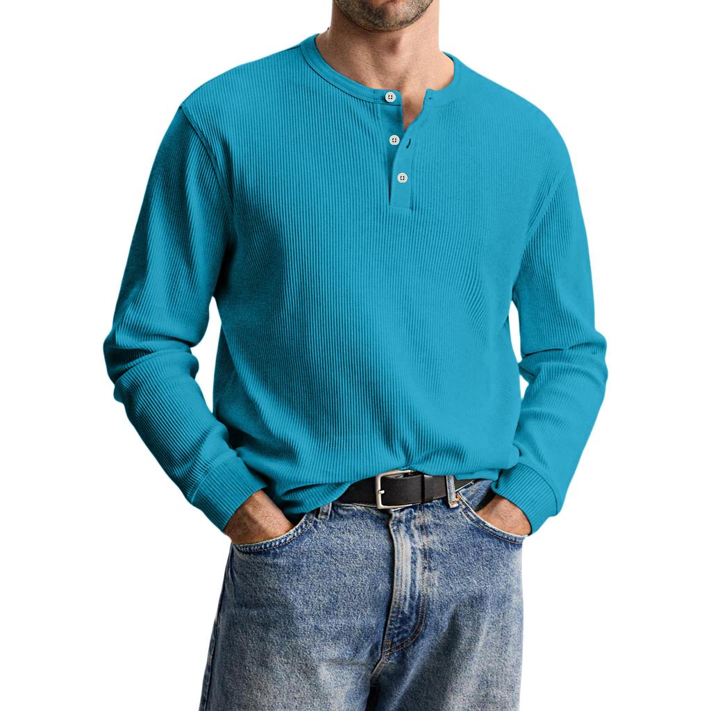 Мужская повседневная трикотажная рубашка на пуговицах с длинным рукавом