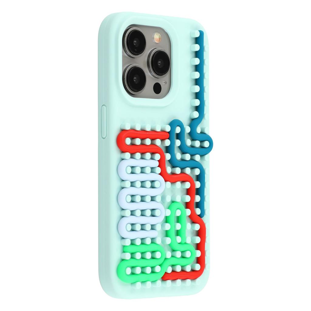 For iPhone 15 Pro Max Case 3D Stress Relief DIY Colorful Bar Silicone+PC Phone Cover Dots Design