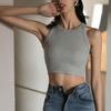 Жилет для йоги без рукавов с круглым вырезом и пупком, поглощающий пот, сексуальный сплошной цвет
