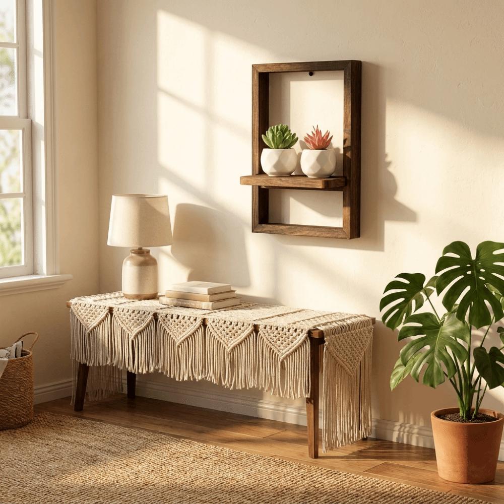 Square Shape Wooden Wall Shelf Wood Wall Mounted Shelf Wall Floating Hanger Kitchen