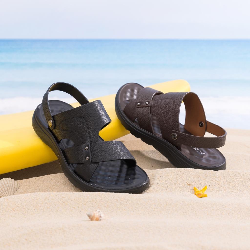 Aokang Men's Summer Lychee Patterned Beach Sandals