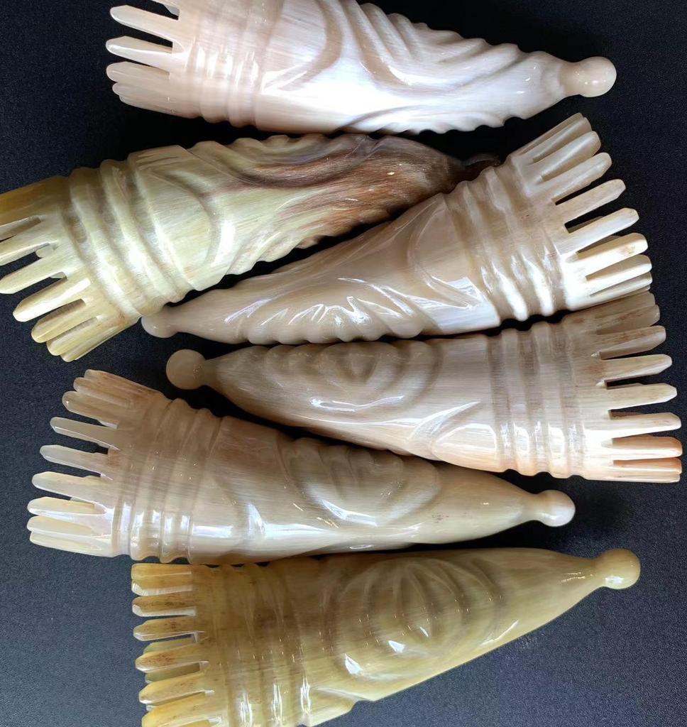 Натуральный роговой меридиональный массажный гребень для головы и тела