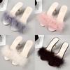 Women Sweet Faux Fur Crystal Heel Slides Lady Fashion Transparent High Cup Heel Sandals