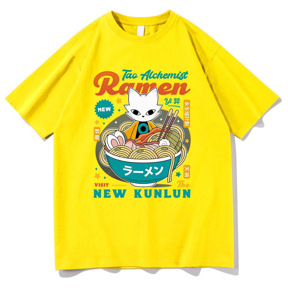 Nine Sols Yi RaUnisex T Shirt Fashion Unisex Aesthetic Funny Cute Cat Noodle TShirt Unisex High Quality Noodles Cotton Tees Shirts