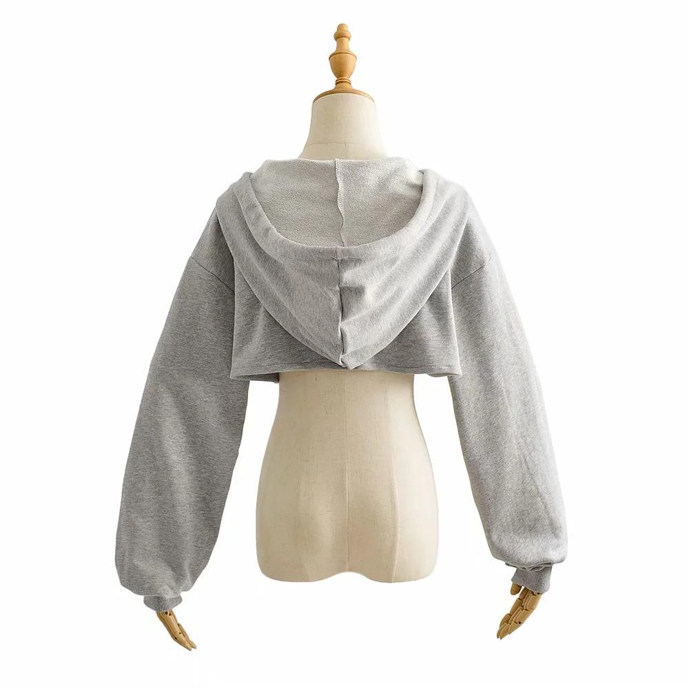 Толстовка с капюшоном женская, индивидуальная, нерегулярная, ультракороткая, с длинными рукавами, женская