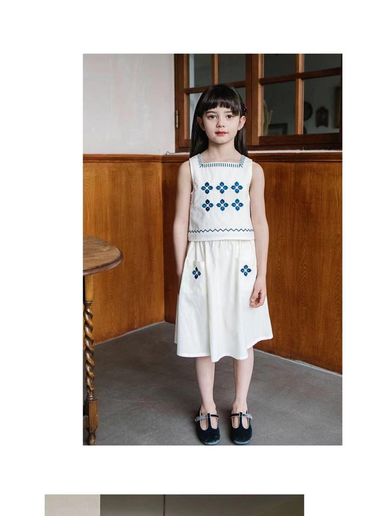 Комплект из корейской юбки и жилета с вышивкой в лесном стиле для девочек весна/лето