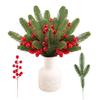 Christmas Pine Branches with Red Berries Artificial Greenery Stems for Tree Floral Arrangements Home Office Holiday Centerpiece Decor