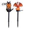 Gothic Style Patio Accessory Solar Powered Dragon/Bat Pumpkin Statue Garden Light, Decorative Stake Lamp, Hand Painted Gold Flame Dragon Lantern