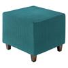 Square Jacquard Ottoman Slipcover with Elastic Stretch Footrest Stool Cover for Living Room Furniture Protector Medium Bottom, (Cyan, Size)