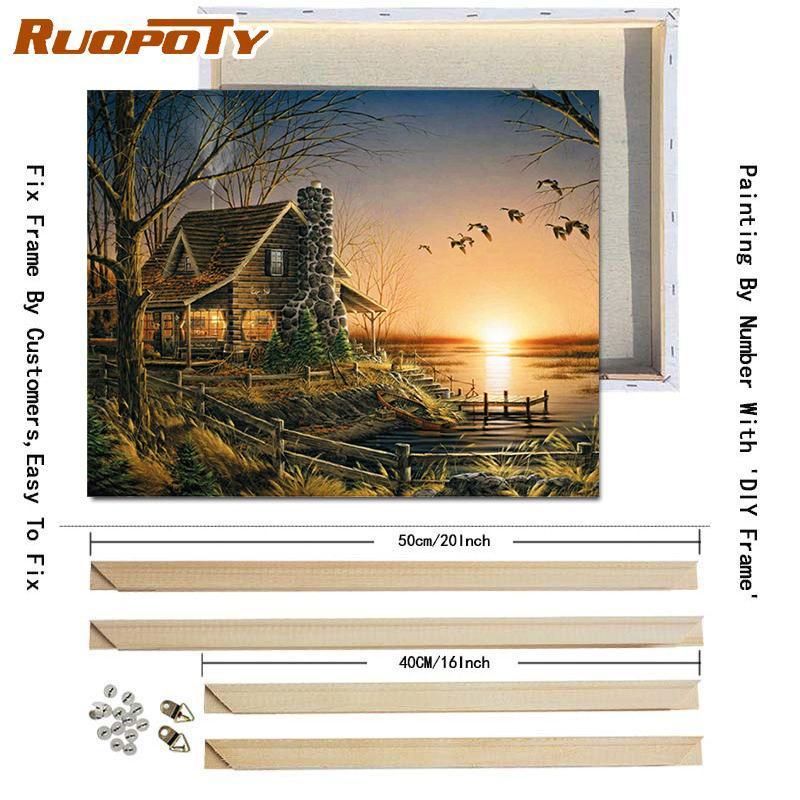 RUOPOTY Цифровая живопись Осенний пейзаж Wall Art Уникальный подарок DIY Рамка Украшение дома Ручная роспись Раскраска Гостиная