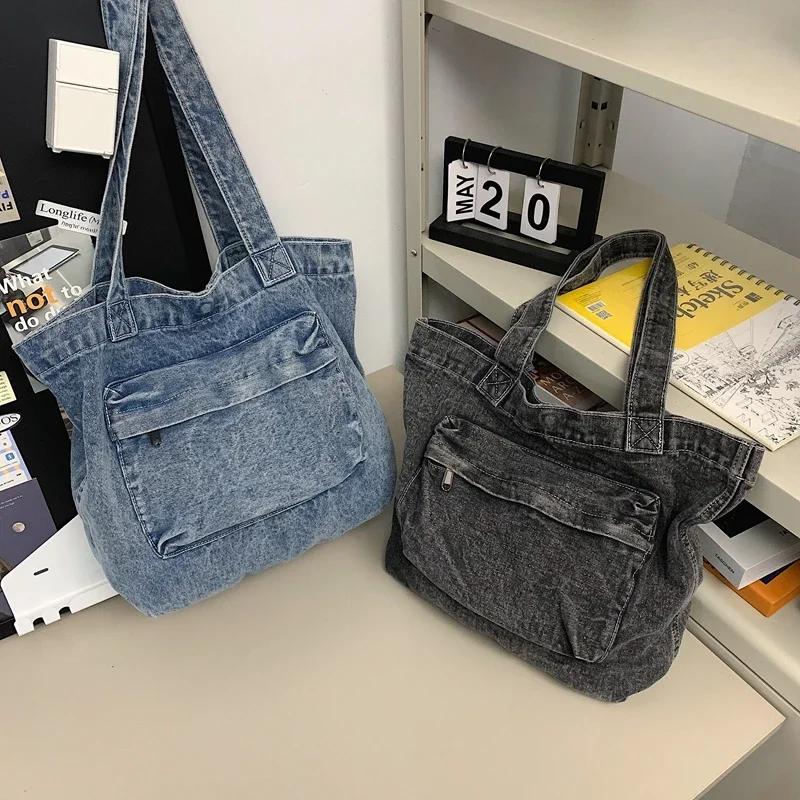 Большая вместительная джинсовая сумка-тоут, портативная, элегантная, универсальная, повседневная, дорожная, многофункциональная, новая