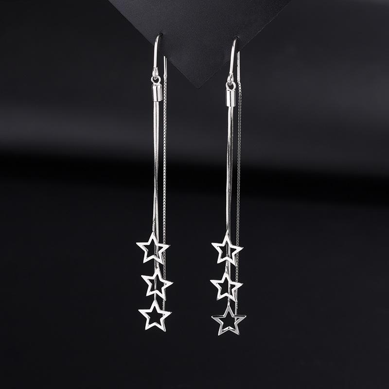 S925 Silver Star Ear Thread Long Tassel Star Hoop Earring Light Luxury Elegant Versatile Ear Jewelry