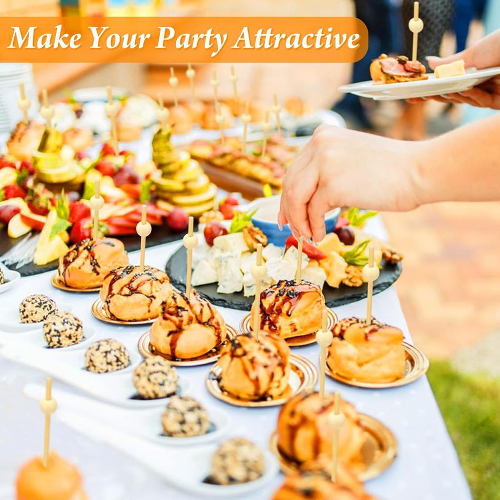 Упаковка из 200 одноразовых шпажек для фруктов, симпатичные шпажки для еды для фуршетов, бамбуковые зубочистки, элегантные шпажки для праздничного оформления