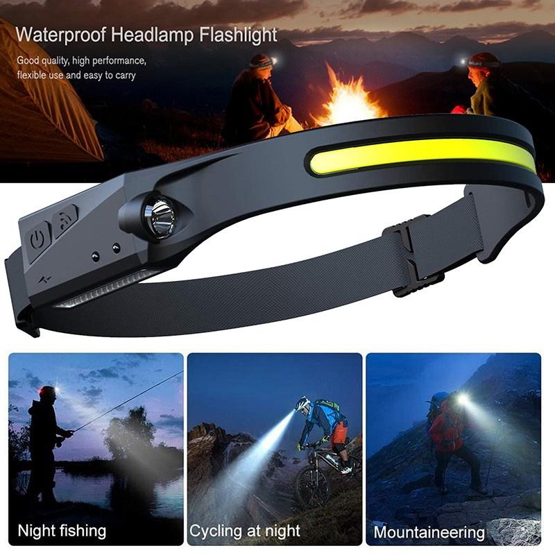 LED Headlamp Headlight Band USB Rechargeable Outdoor Work Light Induction Switch