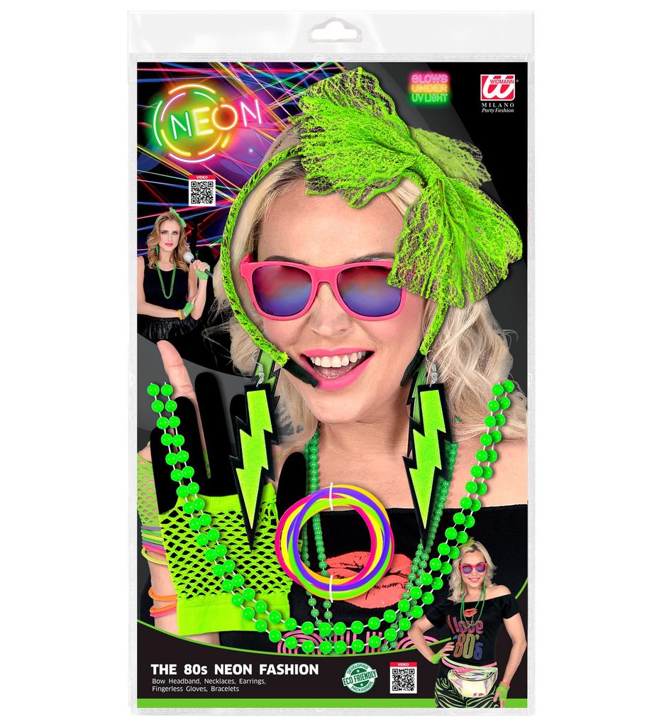 80s Neon Disco Earrings Necklace Set