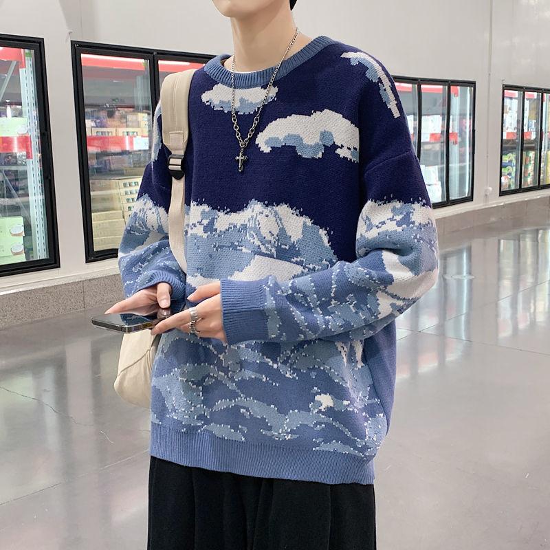 Осень и зима Новые свитера мужские Байюнь Снежные горы узор трикотаж утолщенный универсальный стиль пара свободные трикотажные рубашки топы