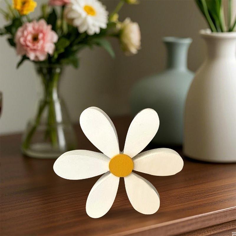 Bee Festival Creative Ornament 2Pcs Yellow And White Daisy Wooden Decor 3D Spring Home Atmosphere Indoor Outdoor Wood Ornament