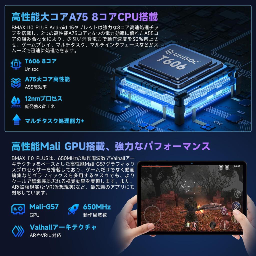 Appearance of Android 15 Bmax I10 Plus Android 15 Tablet 10 12GB 128GB 1TB WidevineL1 Netflix CPU T606 6000mAh Full Function Type C 5GWiFi OTG Facial