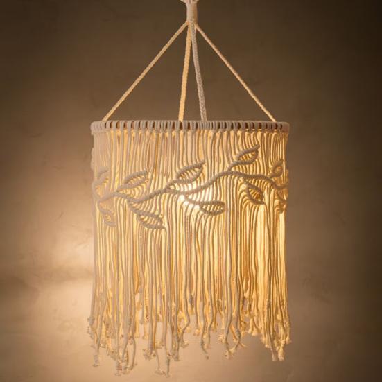 Boho Braided Lampshade Handmade Macrame Bohemian Lamp Shade Cotton Rope Hanging Lamp Shade for Bedroom Living Room Decor