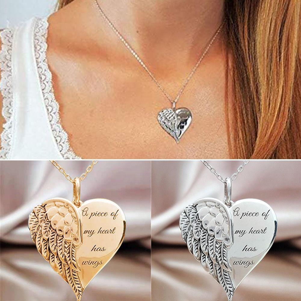Alloy Angel Wing Heart Pendant Necklace Jewelry Gifts Minimalist Necklace Fashion Clavicle Chain
