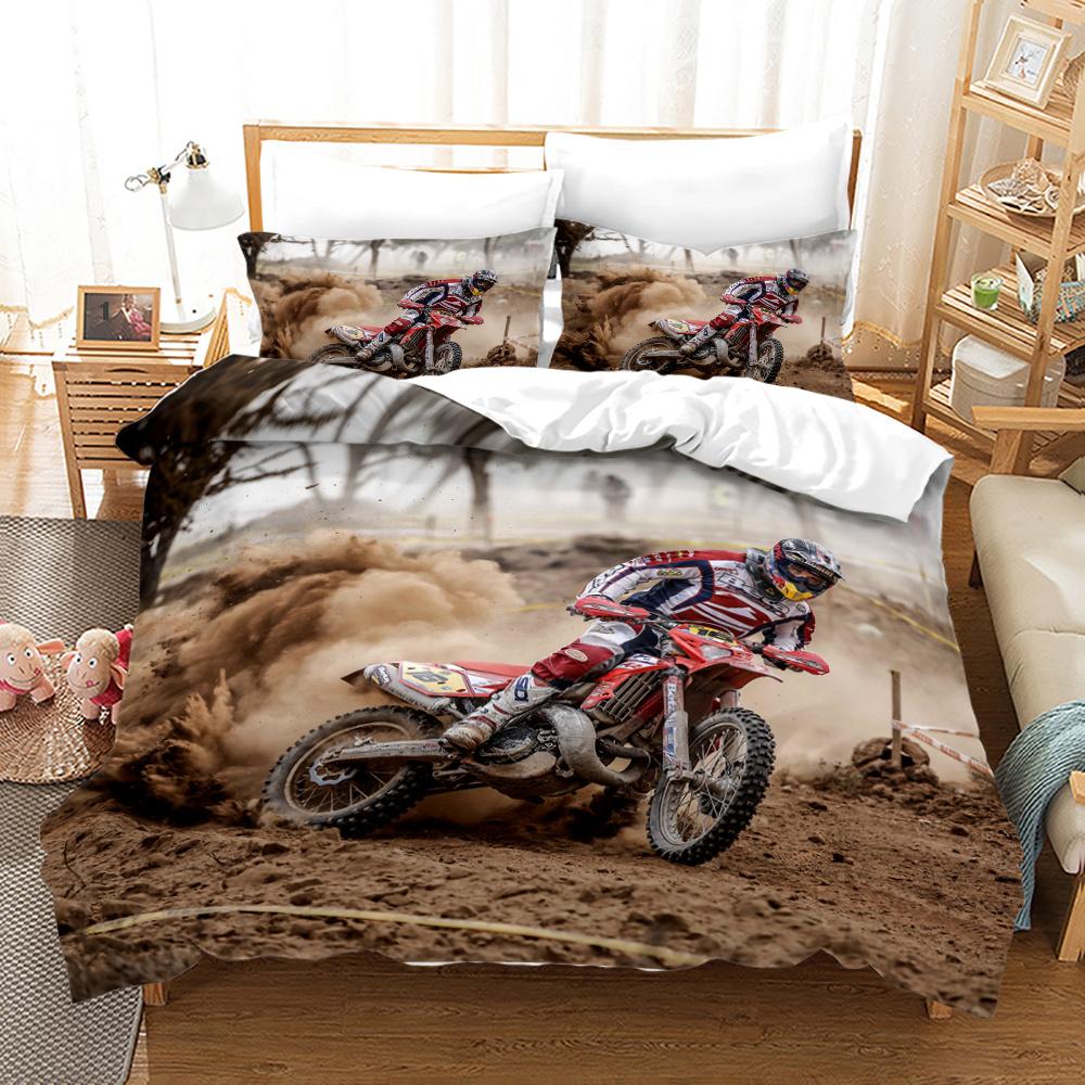 Dirt Bike Duvet Cover Motocross Bedding Set For Boy Motorcycle Rider Bedding Set King Polyester Comforter Cover With Pillowcase
