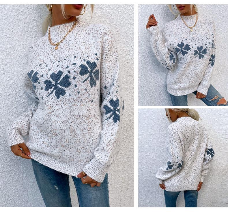 ZIMOXUAN Women's Snowflake Knit Sweater with Half Turtleneck for Autumn and Winter